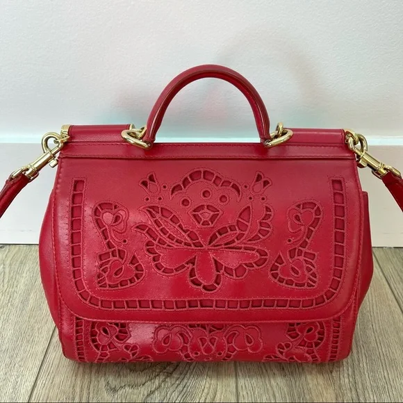 Dolce & Gabbana Medium Sicily Satchel Bag In Intaglio Leather in Red - Picture 3 of 17